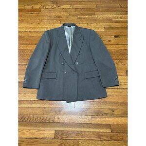 John Henry Blazer Jacket Mens 44R Green Polyester Wool Double Breasted Peak